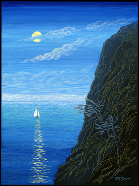 Moonlit Sailboat Newr Cliff